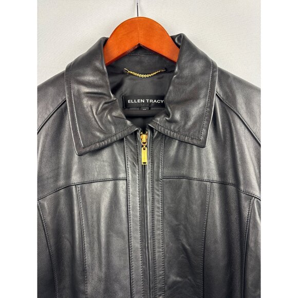 Women’s Ellen Tracy XL Black Leather Jacket with Gold Hardware - Picture 3 of 6